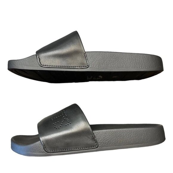 All Saints sz 5 sandals Black Leather Slides shoes Designer Luxury Minimalist - Picture 3 of 6